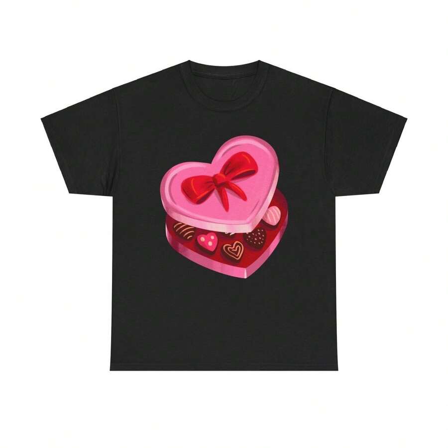 Heart-Shaped Chocolate Box T-Shirt - Valentine's Day Love Sweet Gift Cute - Black - View 1