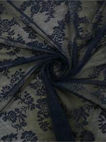 Panel de cortina de bolsillo con barra transparente de encaje floral NEGRO - Negro - Ver 3