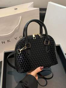 女士时尚简约手提贝壳包简约流行单肩包休闲斜挎包女士礼物送给妈妈 - 黑色 - 查看 6