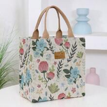 2 opciones: Bolsa de lona de alta calidad con diseño de flor roja o beige, bolsa para llevar almuerzos, salidas y compras