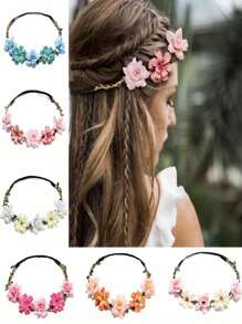 6 piezas Coronas de flores para mujeres y niñas, diademas con flores, tocado de flores para niñas de las flores, novia, dama de honor, accesorios para el cabello de boda estilo bohemio, corona de flores, diademas para niñas pequeñas, bebés y niños pequeños, material de poliéster
