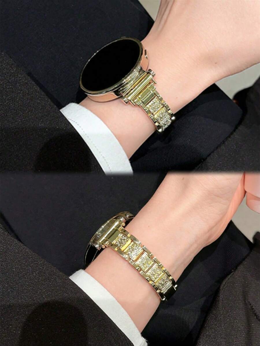 18mm 20mm 22mm Asymmetrical Rhinestone Metal Watchband - Stylish Replacement Strap For Galaxy Watch 6 5 4 40mm 44mm, Galaxy Watch 5 Pro, Galaxy Active 2, Watch 6 4, Compatible With Huawei GT5 GT4 GT3 GT2 Pro - Comfortable, Unisex Design For Men And Women