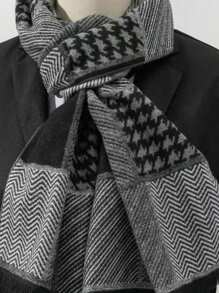 1pc Men's Cashmere Plaid & Striped Pattern Business Versatile Long Scarf
