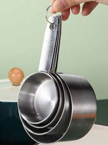 8pcs Stainless Steel Measuring Cups And Spoons Set With Handles, Includes Metric And Standard Measurements, Polished Finish, For Cooking, Baking, Dry And Liquid Ingredients, Pasta Flour, Coffee Beans, Spices, Flour, Sugar, Oats Or Grains Measurement, 8-Piece Combo, For Baking, Kitchen, Hotel, Restaurant Tools, Kitchen, Party, Camping, Room Decor, Kitchen Supplies, Portable Kitchen - Multicolor - View 4