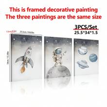 Juego de 3 piezas de arte de pared de lienzo con temática espacial - Pinturas de acuarela en lienzo con motivos de astronautas, cohetes y planetas - Decoración minimalista moderna para sala de estar, dormitorio y oficina en el hogar, perfecto para decoración de habitaciones - Material de lienzo (enmarcado) - Regalo para cumpleaños y graduación - multicolor - Ver 4
