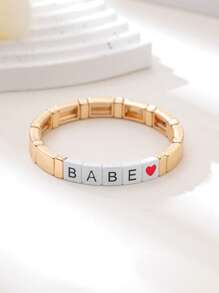 1 szt. Bransoletka z literami w stylu europejskim i amerykańskim, modny i artystyczny rozciągliwy mankiet - Stylowa błyszcząca bransoletka - Zobacz 17