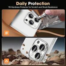Compatible With Iphone 16 Pro/16 Pro Max Camera Lens Protector Bling Individual Gear Design Rhinestone Ring 9H Hardness Scratchproof Protector, Stylish Phone Accessories,Camera Lens Protector Film Compatible With IPhone 11/11 Pro/11 Pro Max/12/12 Mini/12 Pro/12 Pro Max, IPhone 13/13 Mini/13 Pro/13 Pro Max, Case Friendly (Silver) Gift For Birthday, Family, Friends Sparkling Crystal, Lens Protector Waterproof Shockproof Anti-Fall Anti-Fall Scratch Resistant Anti-Fingerprint Full Cover - Silver - View 4