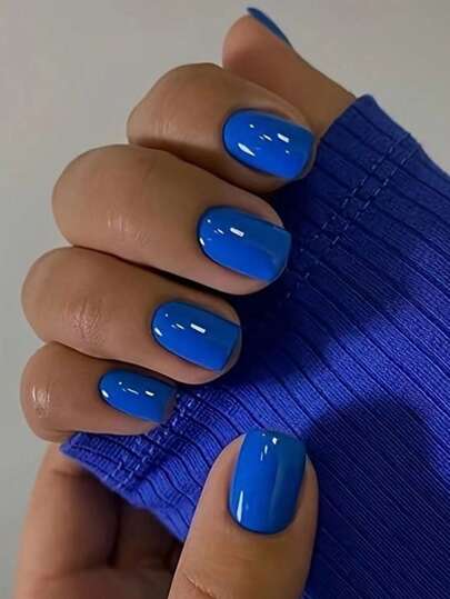 Set di 24 unghie quadrate corte di colore blu, unghie di alta qualità in colore solido per una copertura completa, adatte per vacanze, feste, cerimonie e uso quotidiano