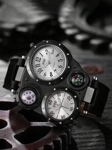 1pc Men's Casual Sport Dual Movement Digital Scale Classic Quartz Wristwatch, Without Watch Box - Black - View 4