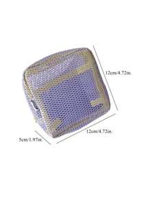 1pc Spring New 3 Colors Mesh Small Square Makeup Bag Travel Mini Solid Color Cosmetic Storeage Pouch - Multicolor - View 6