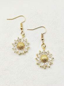 1 套向日葵项链和耳环首饰套装，不锈钢链铜 CZ 配饰，适合派对和日常佩戴，礼品首饰