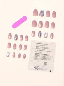 24 件椭圆形、棺材形、方形按压式指甲套装，配有美人鱼水晶猫眼石，包括 1 件果冻凝胶和 1 件锉刀按压式指甲