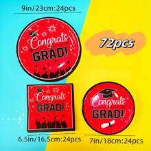 Hakunofo 72Pcs Graduation Party Supplies 2025 Graduation Party Dinnerware Set, Red Disposable Paper Plates Napkins For Congrats Grad Party Decorations, Serve 24