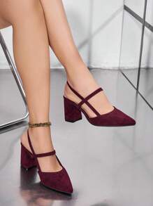 Zapatos de tacón alto para mujer con punta puntiaguda, selección simple con característica de asa trasera, color burdeos, elegantes y hermosos para fiestas, vacaciones, de calidad, versátiles, de moda, cómodos, para uso diario, boda