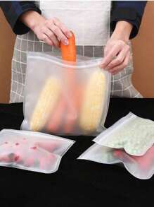 5pcs Reusable Food Storage Bags - Silicone Freezer Bags, Leakproof & Airtight, Stand Up Bags For Meat, Fruit, Vegetables - Multi-Purpose Food Organizer