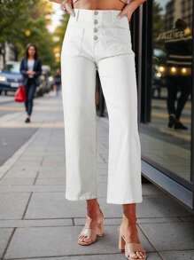 SANOPY Jeans For Women,Wide Leg Jeans Woman,Barrel Jeans Women,Women's Wide Leg Jeans With High Waist Elasticity - White - View 1