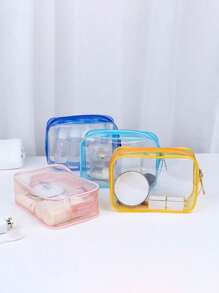 1 pieza Bolsa de maquillaje de viaje transparente e impermeable - Hipoalergénica, con cremallera, estuche cosmético portátil, organizador de aseo y tocador perfecto para uso diario y viajes, bolsa de aseo, bolsa de viaje, bolsa de maquillaje, artículos escolares, artículos esenciales para damas, para la universidad, el baño, las vacaciones y los días festivos