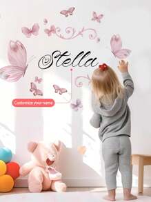 1PC 120x30CM / 47.2x11.8Inch Custom Butterfly Name Wall Sticker – Floral Design With Personalized Name – Kids Room Or Nursery Decor Back To School