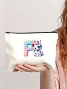 1 件可爱卡通独角兽 26 个独角兽字母印花，送给女孩的礼物，可爱复古卡通图案印花袋收纳袋