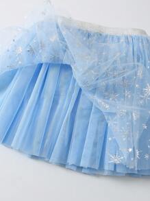 New Style Young Girl Snowflake Print Mesh Skirt - Blue - View 6