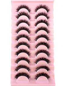 HBZGTLAD 10 对自然蓬松浓密猫眼睫毛，5D 自然假睫毛，柔软水貂毛效果交叉睫毛，自然睫毛延长化妆浓密假睫毛 - 黑色 - 查看 4