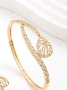 1 Set European Style Water Drop & Snake Bangle Zirconia Bracelet & Ring Set For Women - Gold - View 4
