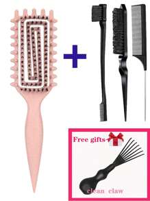 全新卷发造型梳套装，1 件用于定义和塑造卷发 - 适合女性卷发的造型梳，1 件用于梳理发际线的发刷，1 件用于保持发际线光滑的边缘刷，1 件用于造型的尾梳，1 件多功能梳子清洁梳脱毛器（刷子清洁爪作为礼物送给您），由 Candybrush 设计 - 彩色 - 查看 17
