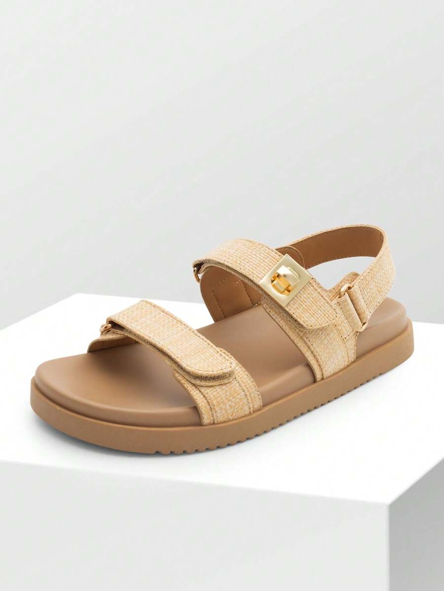 Flat Sandals For Women Comfortable Open Toe Summer Sandals Adjustable Fashion Dress Sandals Dresses For Woman - 卡其色 - 查看 1