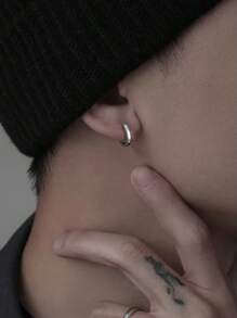 1 Pair Minimalist Plain Hoop Earrings,Titanium Steel, Suitable For Men And Women, Everyday, Dating, Party And Gifts - 2pcs - View 3