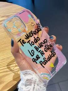 Funda de teléfono transparente, delgada y a prueba de golpes con estampado artístico de rostro sonriente y patrón de letras, compatible con modelos de 16/16 Pro Max/XR/7/8, 15 Pro Max/12 Pro Max/13 Pro Max/14 Pro Max, 13/14/11/12 y modelos de teléfono Redmi, resistente al agua y a los arañazos