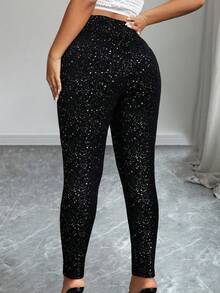 Women Plus Size High Waist Bodycon Long Knitted Pants - Black - View 2