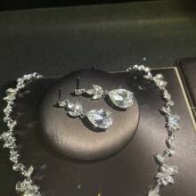 1 套女士珠宝套装包括复古水钻镶嵌耳环、项链、手链 - 4 件套装，适合新娘、婚礼、派对佩戴 - 首飾套裝 - 查看 7