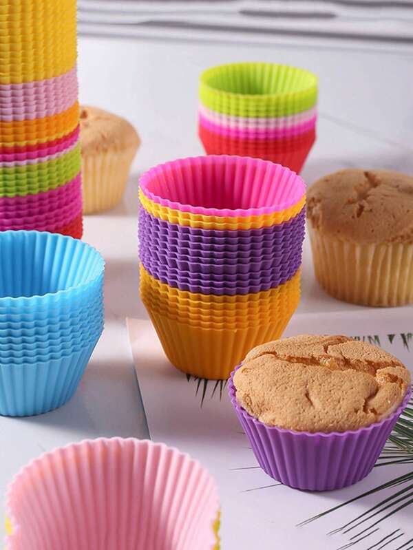 12 moldes de silicona para cupcakes al azar, moldes redondos para hornear muffins, moldes reutilizables para pasteles