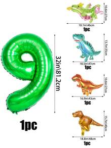 5 Stück Tropischer Dschungel Party Dekorationsset, inklusive 32 Zoll Zahlenballon (0-9), cartoon Dinosaurier geformter PE Dekorationsballon, geeignet für Geburtstags-, Einschulungs- und Valentinstags-Partys