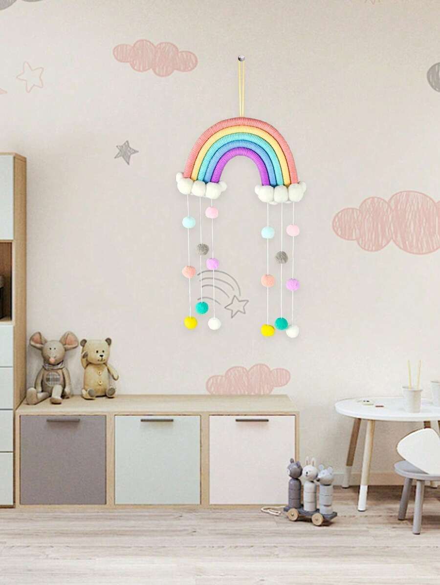 1 szt. Kolorowe ręcznie tkane tęczowe dekoracje, sznurki kulkowe, tęczowe zawieszki ścienne z makaroników, kolorowe dekoracje domu w stylu boho, artykuły imprezowe, pokoje dziecięce, żłobki, zawieszki do klas, wystrój pokoju, wystrój domu
