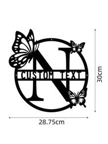一片式可定制蝴蝶图案26个字母金属铁艺装饰个性家族名字铁艺标志时尚字母家居墙饰适用于客厅门口室内花园金属装饰 - 黑色 - 查看 22