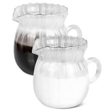 2 Pcs Creamer Pitcher, Elegant Wave Shaped Glass Creamer Pitcher, Coffee Milk Creamer Pitcher, Glass Tea Pitcher, Serving Milk Frothing Pitcher, Milk Frother Cup Creamer Jug For Kitchen,13 Oz