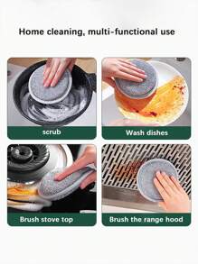 Double Sided Round Sponge Scrub Bowl Sponge Absorbent Kitchen Household Sponge Wipe Ingots Clean Cloth