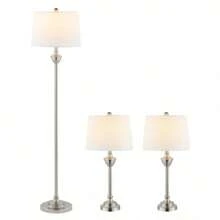 Peltier Classic Floor And Table Lamps Set Nickle Set Of 3