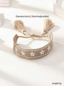 1 Stück Boho-Stil besticktes Stern Dekor Freundschaftsarmband - Weiss - Übersicht 3