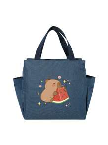 保温午餐盒袋、河马印花冷藏袋、便携式旅行野餐袋、办公室、学校、礼物用的保温午餐手提袋