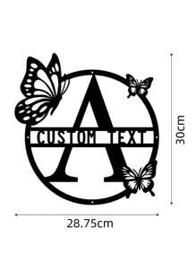 一片式可定制蝴蝶图案26个字母金属铁艺装饰个性家族名字铁艺标志时尚字母家居墙饰适用于客厅门口室内花园金属装饰 - 黑色 - 查看 30