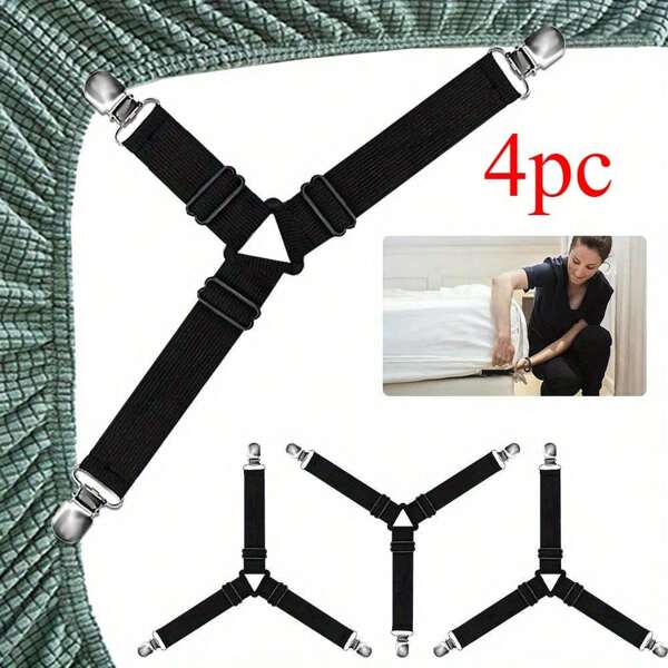 2/4pcs Bed Sheet Fasteners, Adjustable Bed Sheet Gripper Clips, 2-Corner/Triangular Elastic Clips Suitable For Bedsheets, Mattress Covers, Sofa Cushions, Tablecloths, Tents - Convenient Clips To Secure Bedding, Suitable For Deep Mattresses And Thick Bedding
