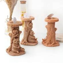 1pc DIY Tree Stump Mother Son Bear Candle Mold Handmade Sitting Animal Soap Resin Plaster Mold Mother Child Monkey Making Tool Desk Decor Gifts