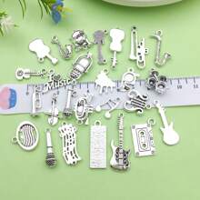 50pcs Mix Enamel Assorted Music Charms Antique Silver Guitar Notes Piano Musical Instruments Golden Plated Pendants For Jewelry Making DIY Craft Keychain Ornament Craft Accessories - Multicolor - View 6