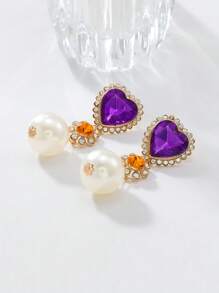 Pendientes de aro con forma de corazón con Rhinestones y perlas falsas, un accesorio de lujo elegante para mujer. Pendientes de Charm francés, accesorios de fiesta y diarios para damas, joyería de moda, regalos para mejores amigas