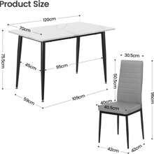Dining Table And Chairs Set Of 4, 120CM Marble Effect Dining Table With 4 Faux Leather High Back Dining Chairs,Modern Dining Table Set For Home/Kitchen Office - White Table and 4 Grey Chair - View 4