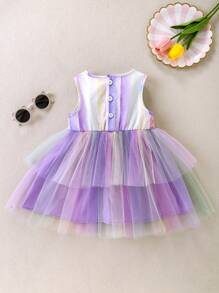 Baby Girls' Sleeveless Rainbow Mesh Patchwork Cake Layered Princess Dress, Summer Vest Sundress,Festive Party Dress - Multicolor - View 3