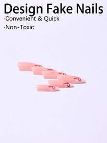 24片中号杏仁形美甲贴片，白色法式尖头，饰有可爱蝴蝶结，优雅可爱，是送给女孩和女士的绝佳情人节礼物。 - 彩色 - 查看 4