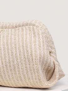 Women's Solid Color Woven Pleated Cloud Tote Bag, Vintage Style, Large Capacity, Fashion Versatile, Suitable For Shopping - Apricot - View 4